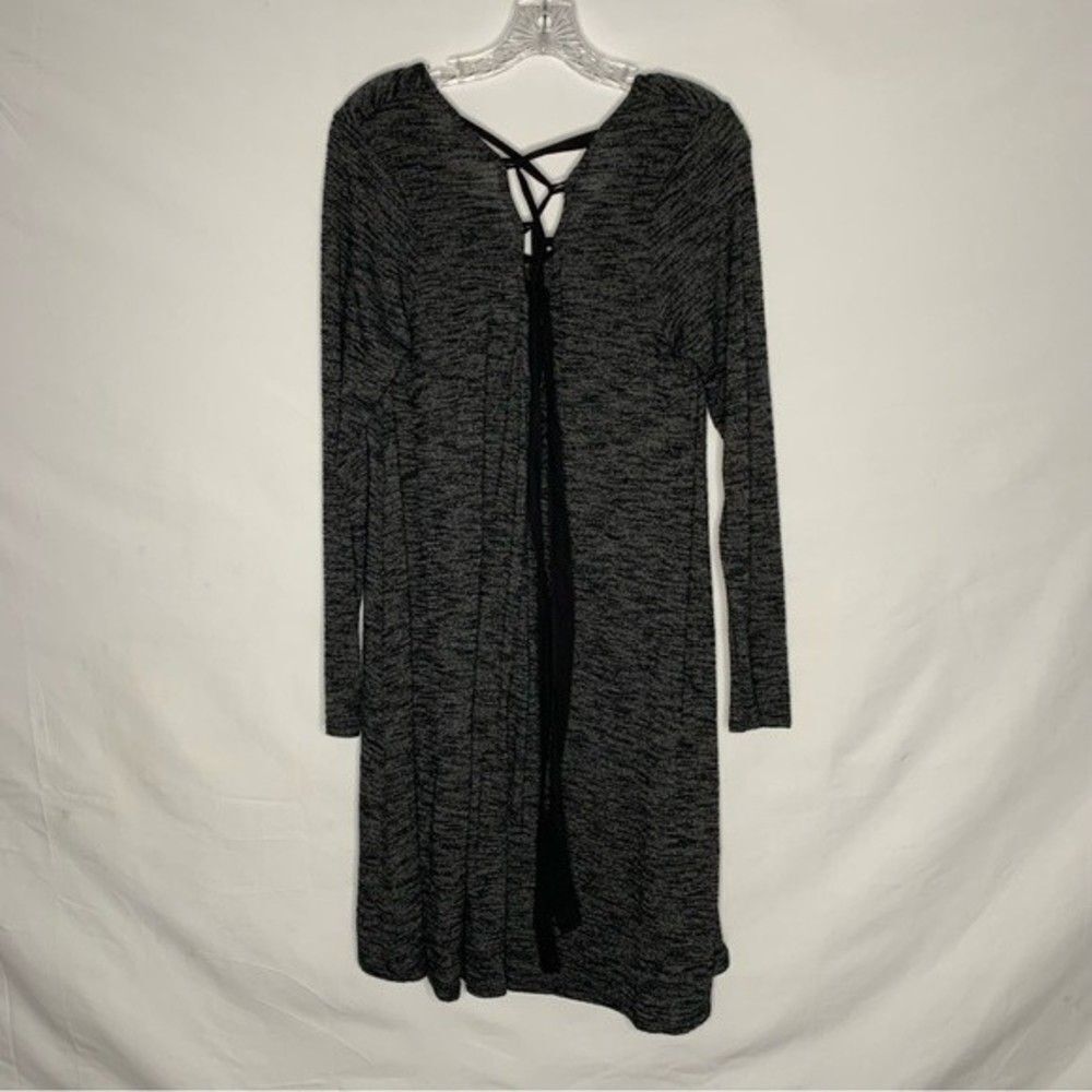Just Be Dress Women's 1X Heathered Black Speckled Long Sleeve Lace Up Tie Hacci - Picture 5 of 9